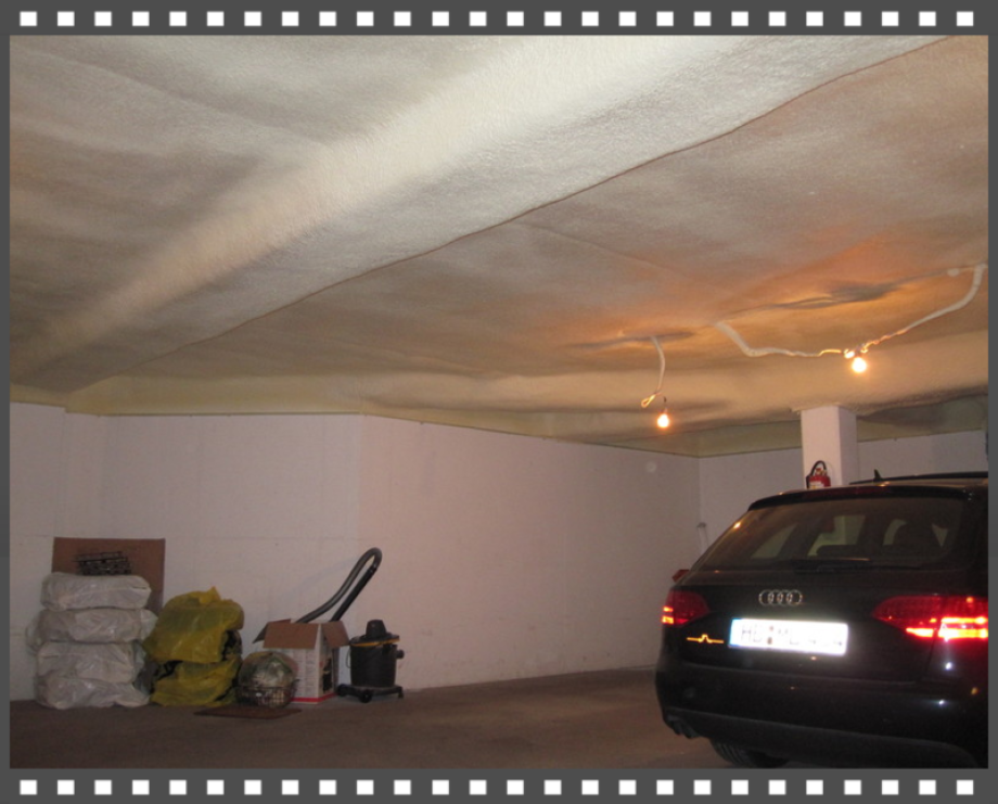 Decke einer Tiefgage isolieren mit Polyurethan Spritzschaum